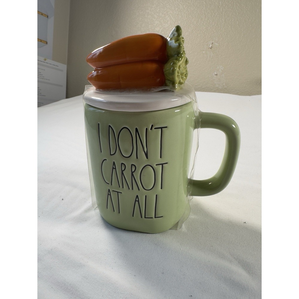 Rae Dunn Mug I Dont‎ Carrot At All Carrot Lid Green Ceramic Cup